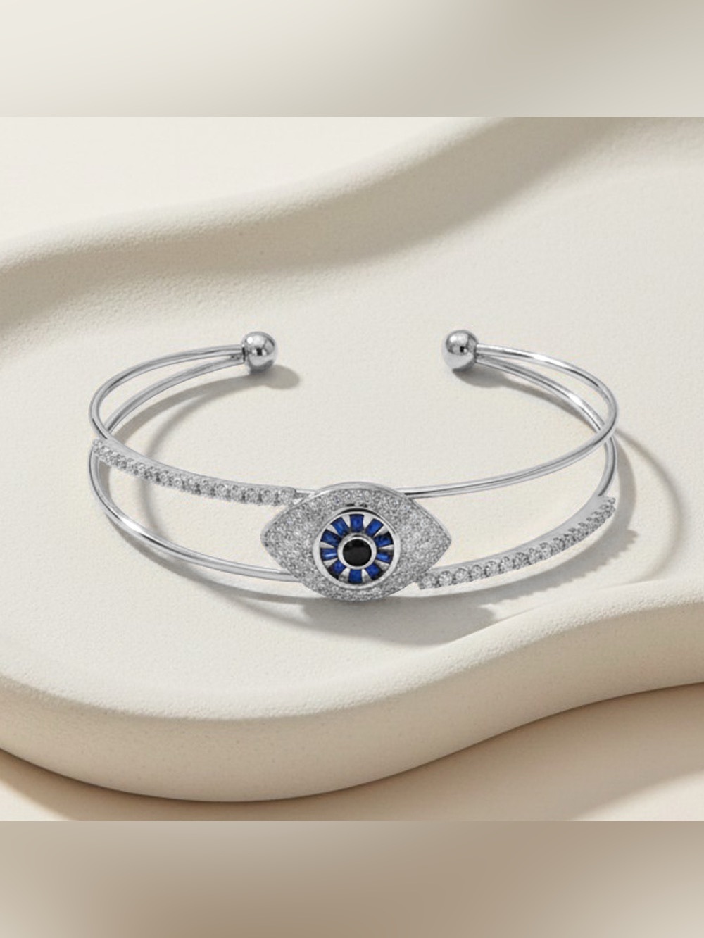 Gold Plated CZ Pave Evil Eye Cuff Bracelet